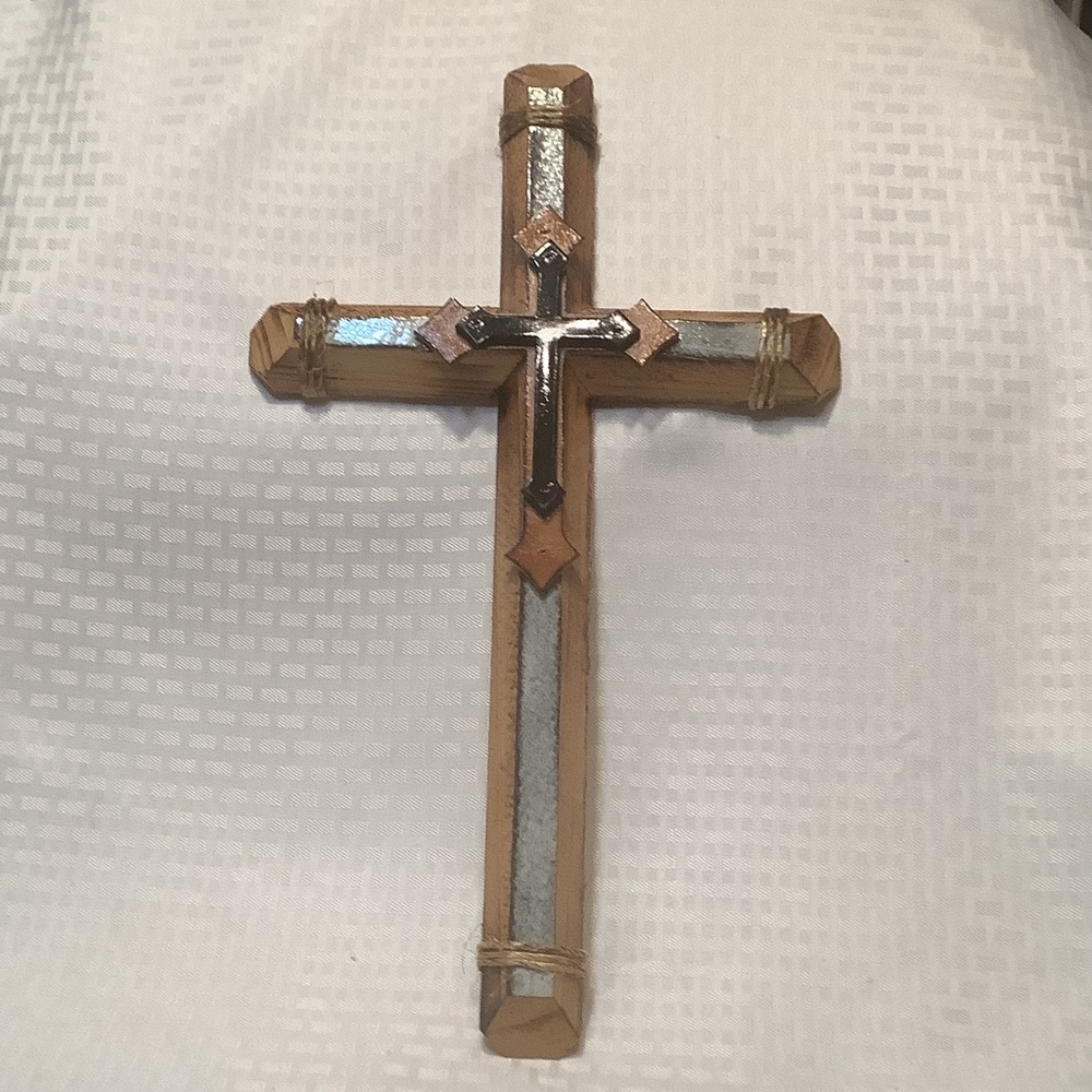 Rustic Wooden Cross with Silver Details